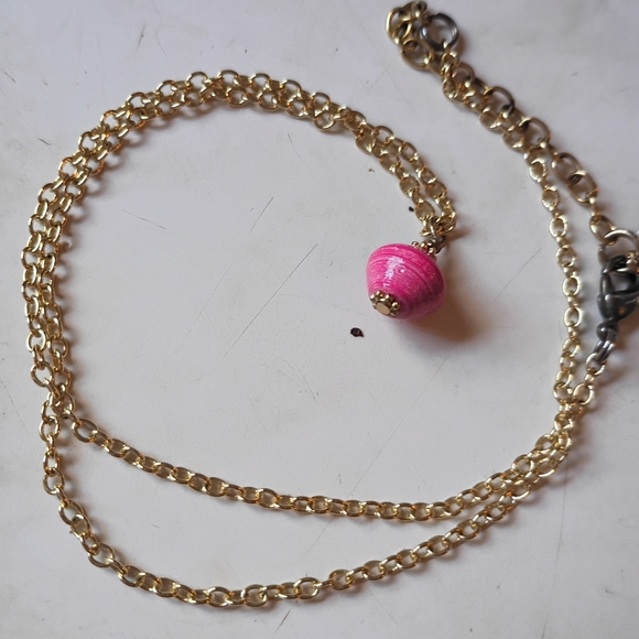 Handmade Gold Necklace with Pink Bead Accent - Picture 4 of 5